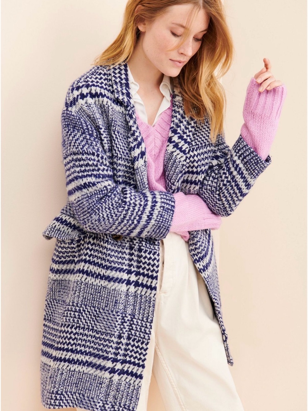 Anthropologie Cecilie Copenhagen Navy & White Patterned Jacket
